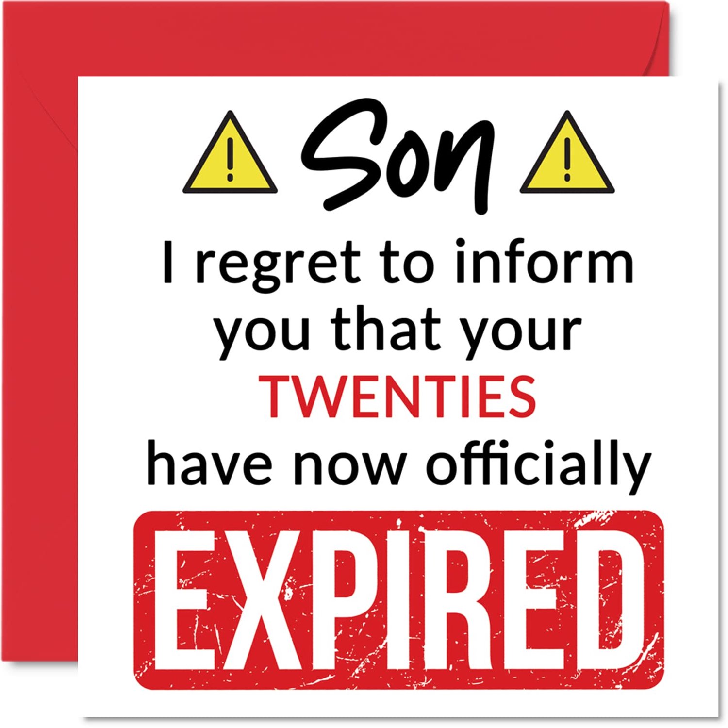 Grappige 30e verjaardagskaarten voor zoon - je twintiger jaren zijn verlopen - Happy Birthday Card voor zoon van mama papa ouders, 145mm x 145mm Bante