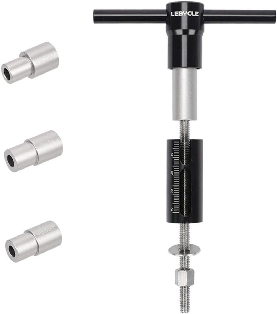 Bus Tool voor Fietsschokdempers, 3 Adapters (0.4/0.472/1.2 cm), Aluminium en RVS, Inclusief Kijkplaat voor Nauwkeurige Installatie en Onderhoud