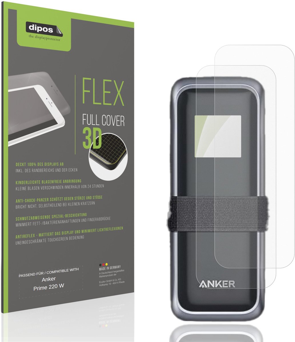 dipos FLEX – 2x Matte Screenprotector geschikt voor Anker Prime 220 W | Volledige Schermbescherming | Case-Friendly