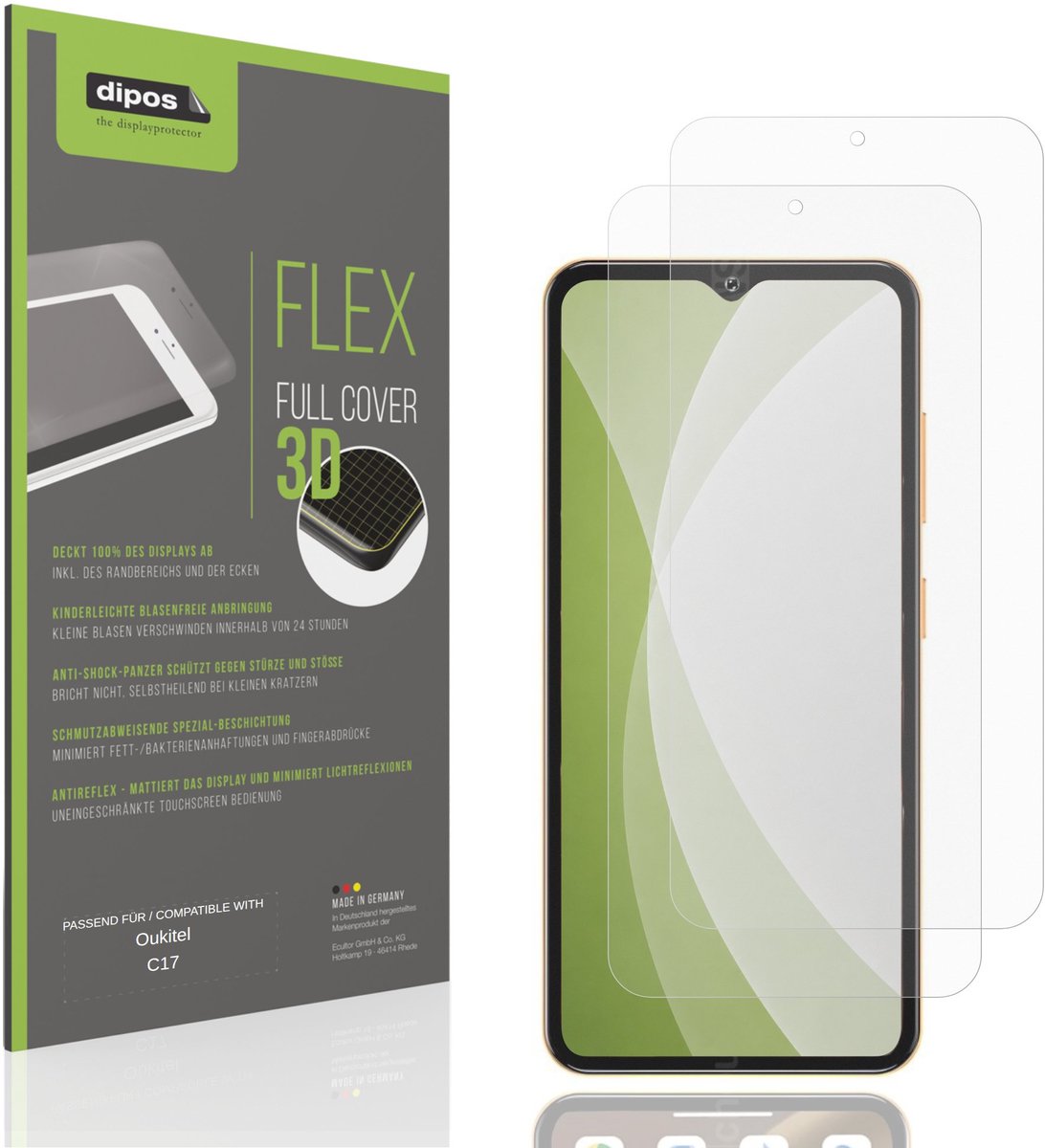 dipos FLEX – 2x Matte Screenprotector geschikt voor Oukitel C17 | Volledige Schermbescherming | Case-Friendly