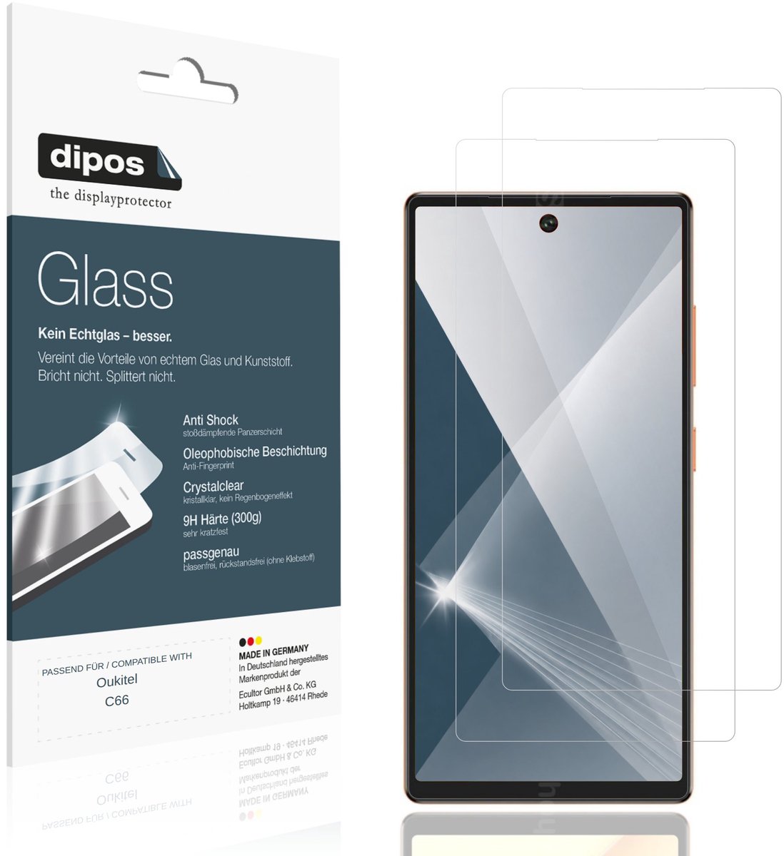 dipos – 2x Pantserfolie geschikt voor Oukitel C66 | 9H Screenprotector