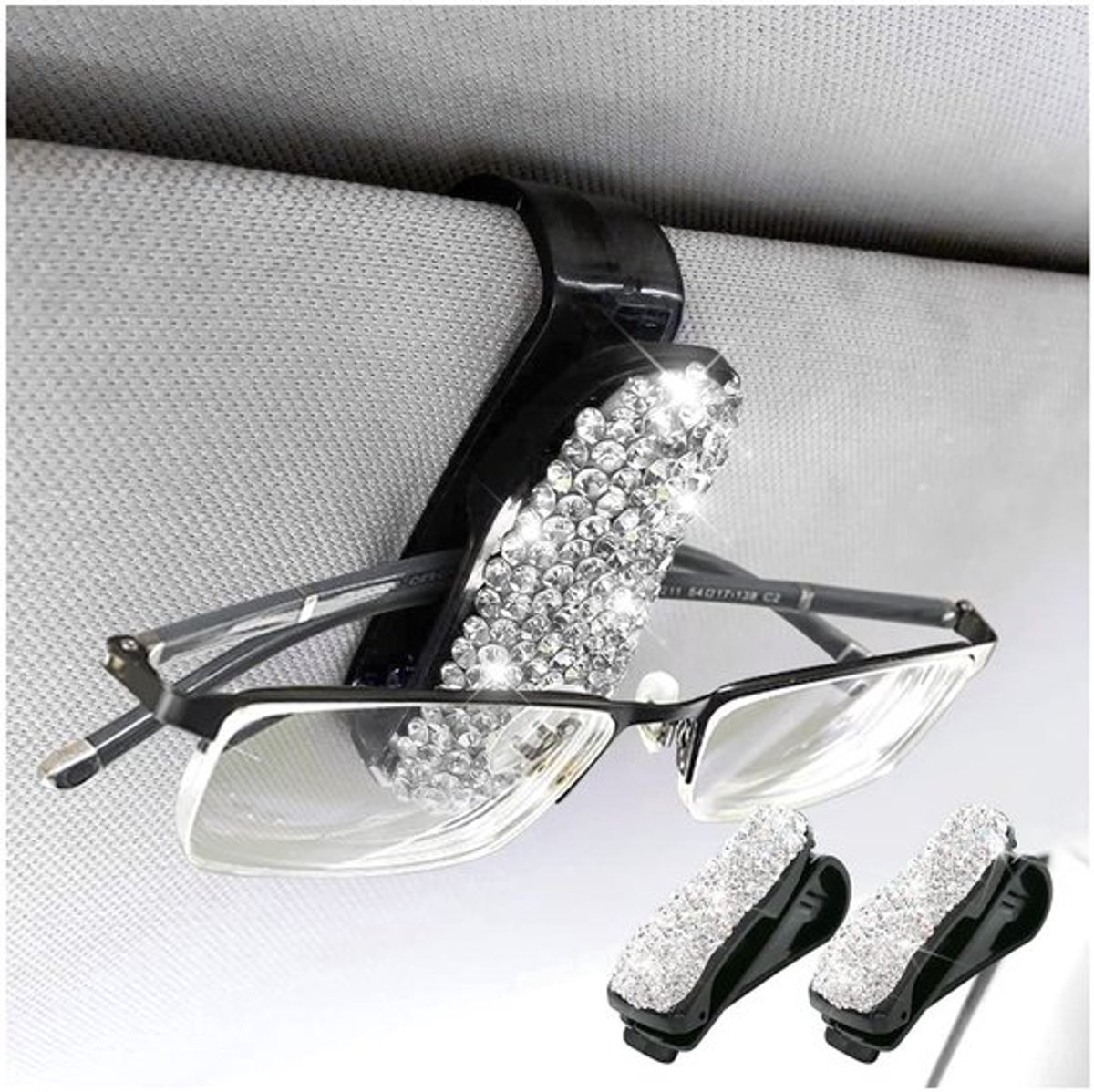 Livia Home- Brilhouder voor auto - 2 stuks - Strass/ABS - Autohouder voor brillen