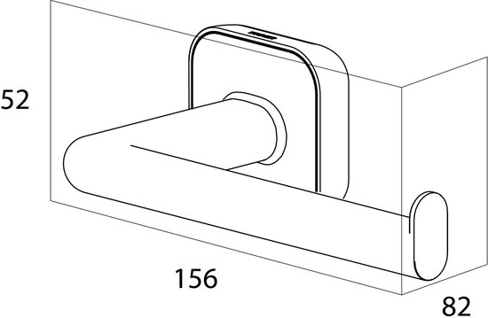 Technische tekening van een zwarte toiletrolhouder met afmetingen.