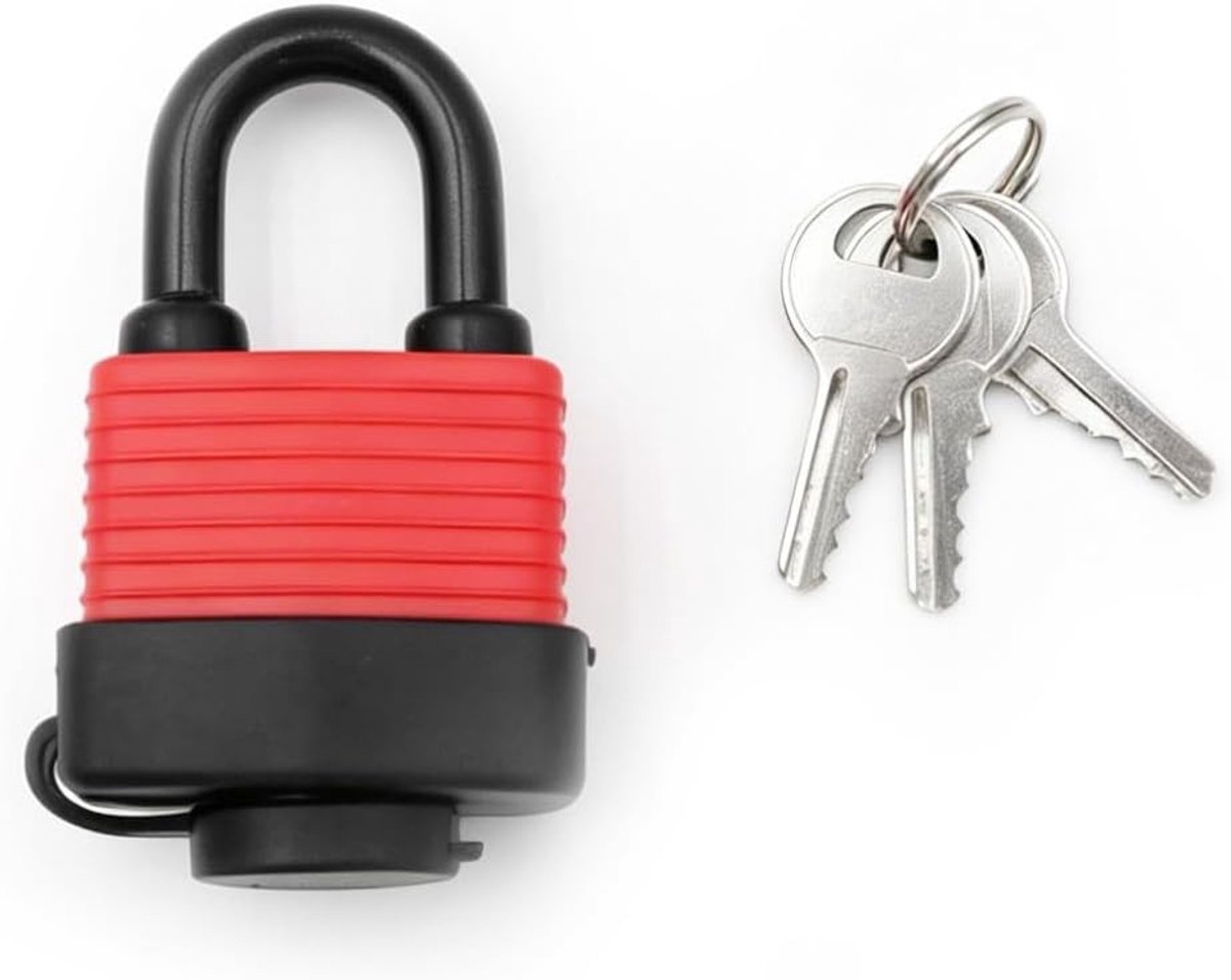 Waterdichte Hangslot met 3 Sleutels voor Tuin, Garage en Deur - Compact en Betrouwbaar, 84x49mm, Rood/Zwart