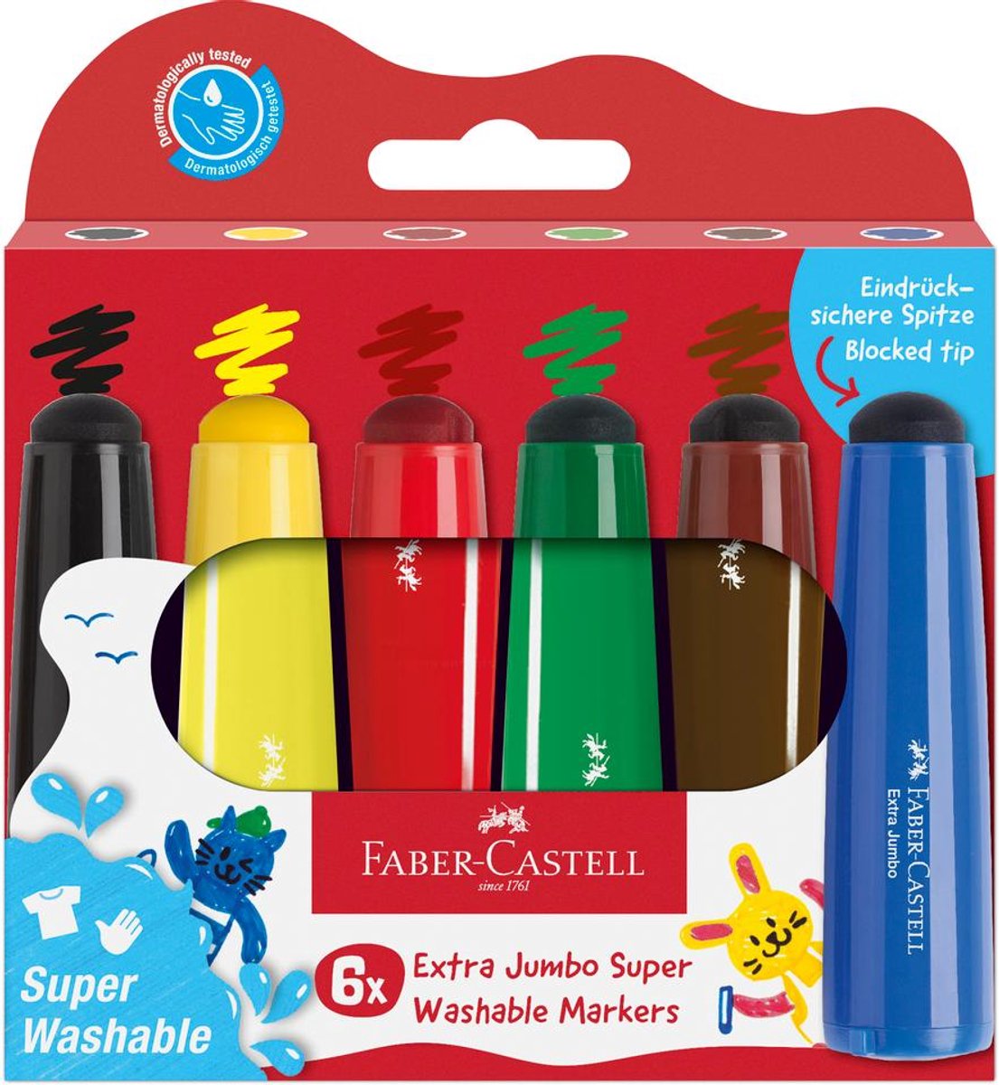 Faber Castell - Extra Jumbo - Super Washable Markers - etui 6 stuks - FC-155209