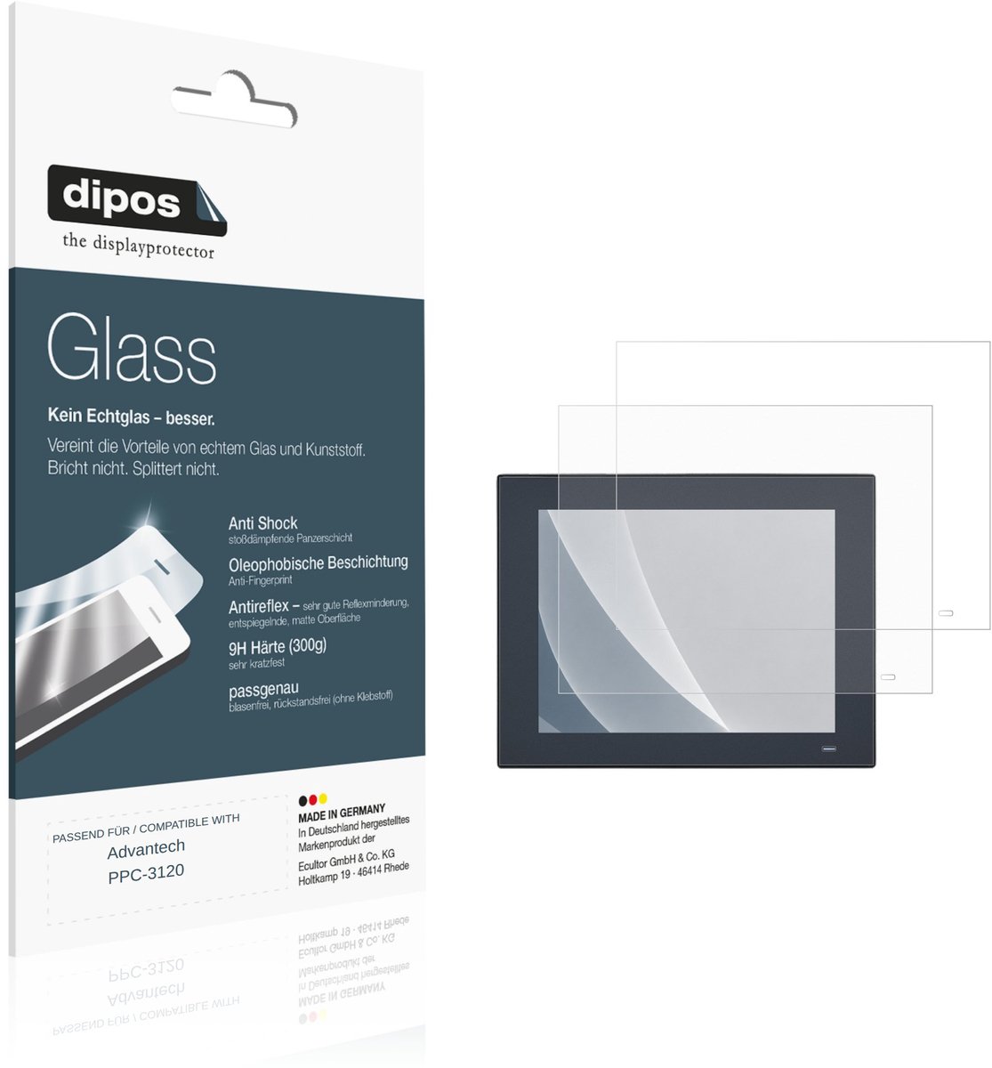 dipos – 2x Matte Pantserfolie geschikt voor Advantech PPC-3120 | 9H Screenprotector