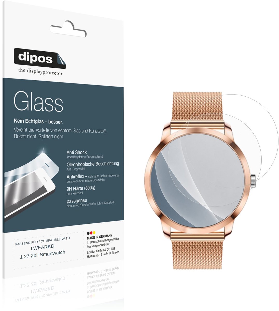 dipos – 2x Matte Pantserfolie geschikt voor LWEARKD 1.27 Zoll Smartwatch | 9H Screenprotector