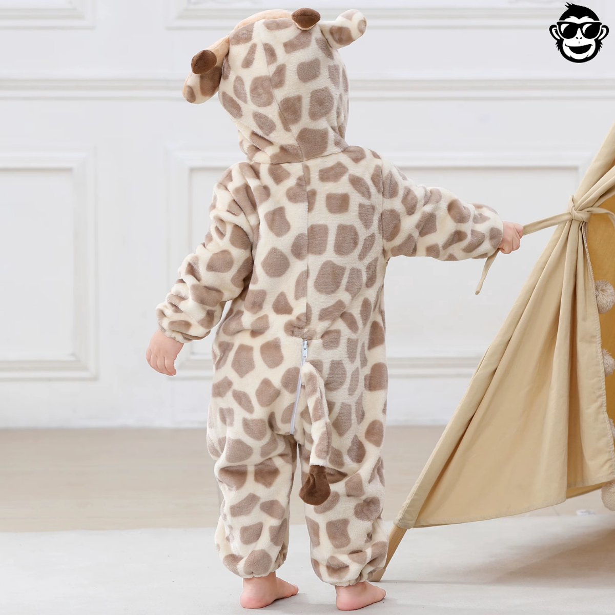 BoefieBoef Dieren Kleuter Onesie Giraffe Peuter Pyjama Kinderen – Verkleedkleding met Luierrits – Carnaval Dierenpak - Kraamcadeau - Zacht Flanel - Baby Romper - Boxpak - Jongens - Meisjes - Kruippak - Giraf Bruin — afbeelding 5
