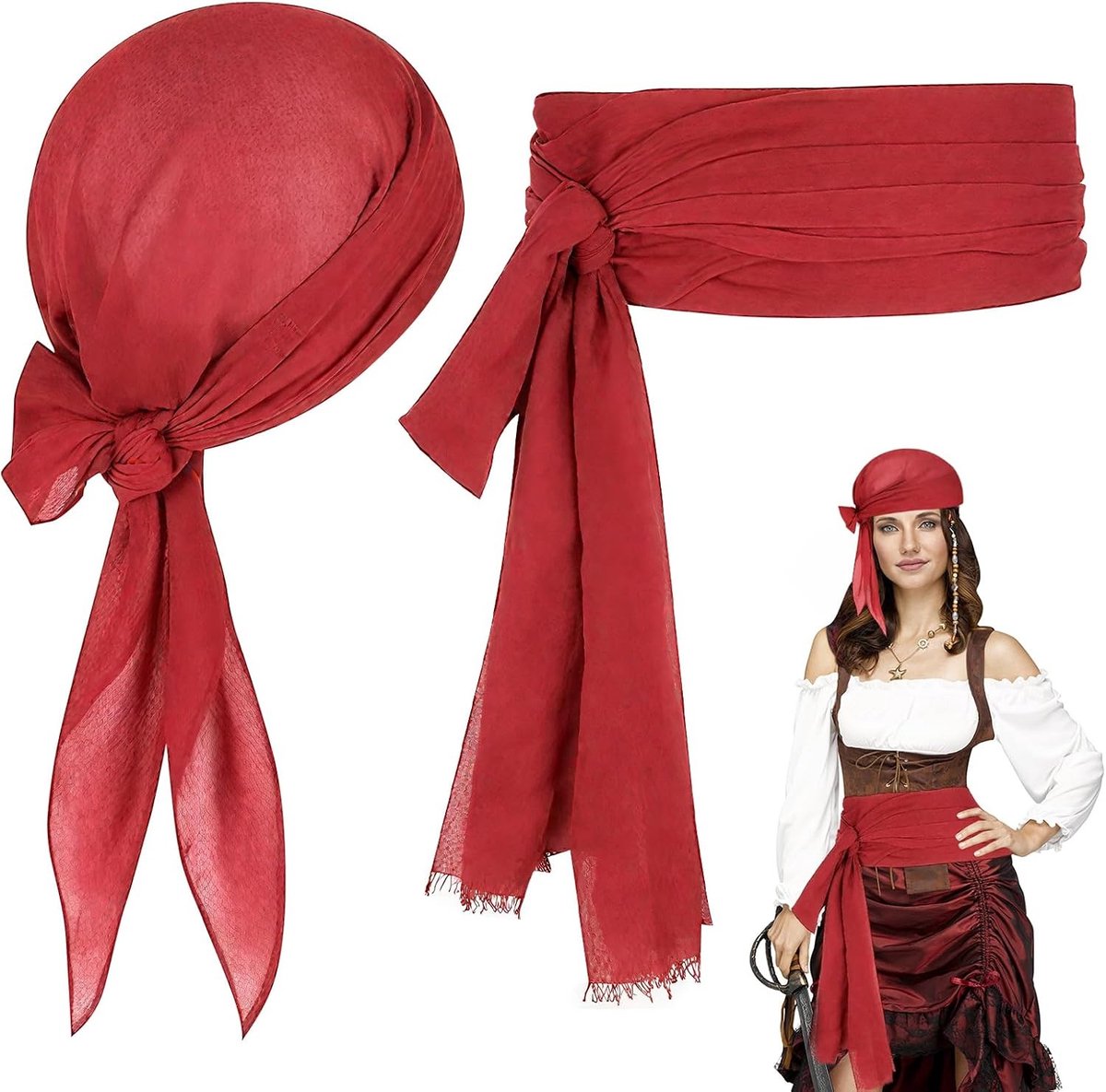 Medieval Piratenhoofddoek en Sjaal voor Mannen en Vrouwen - Piratenaccessoires voor Halloween en Carnaval voor Kinderen en Volwassenen