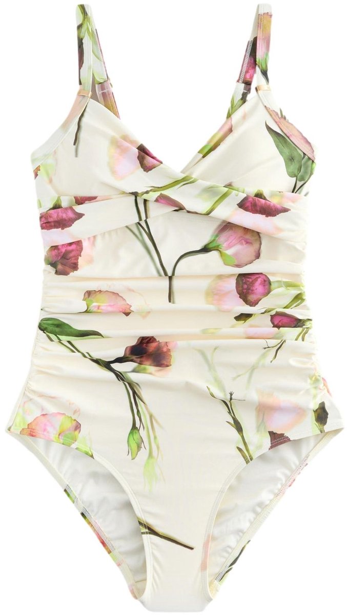 Next Dames - Vormgevend en buikcorrigerend petite badpak - Petite - Crème Cream Tulip Print