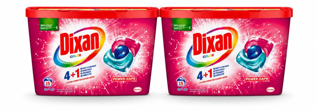2 x Dixan - Wasmiddelcapsules - Voor gekleurde was - 15 wasbeurten - Bulkverpakking - 2 stuks
