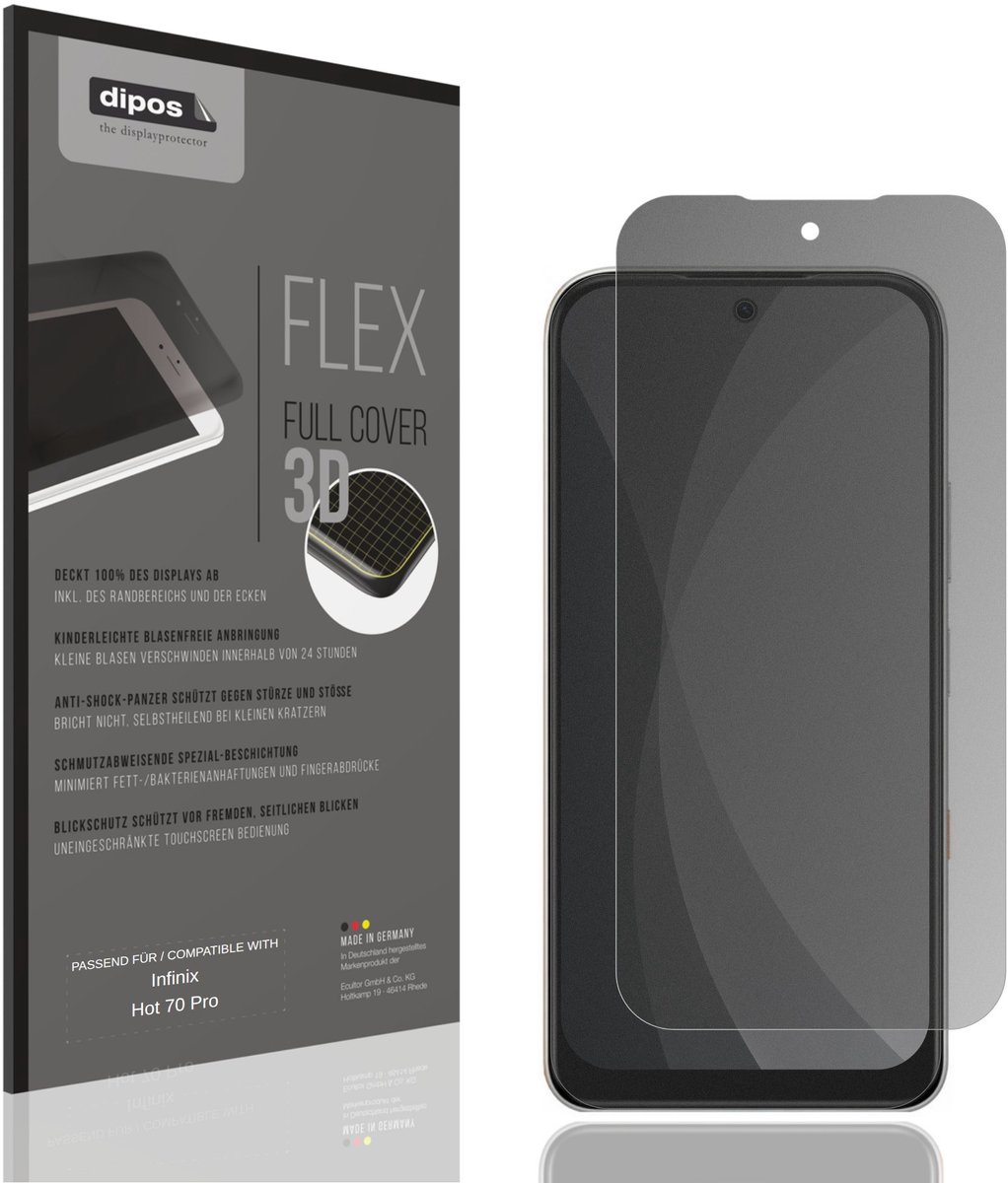 dipos FLEX – Matte Privacy Screenprotector geschikt voor Infinix Hot 70 Pro | Volledige Schermbescherming | Case-Friendly