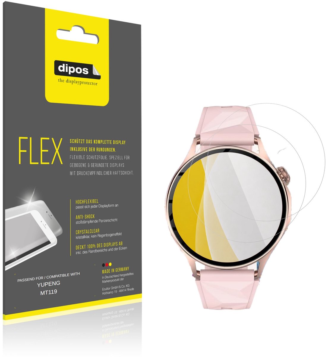 dipos – 2x Beschermfolie geschikt voor YUPENG MT119 | 3D Full Cover Screenprotector | 100% Passend