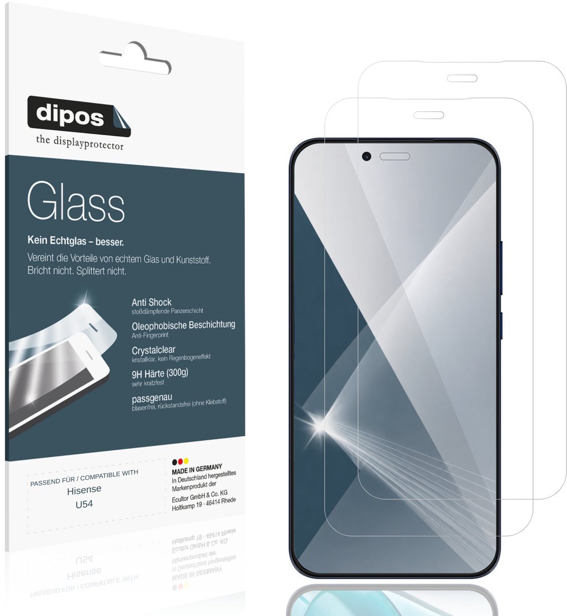 dipos – 2x Pantserfolie geschikt voor Hisense U54 | 9H Screenprotector