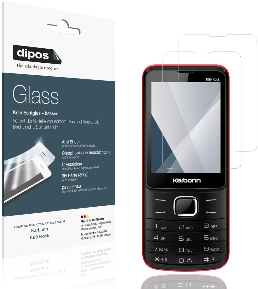 dipos – 2x Pantserfolie geschikt voor Karbonn K99 Rock | 9H Screenprotector