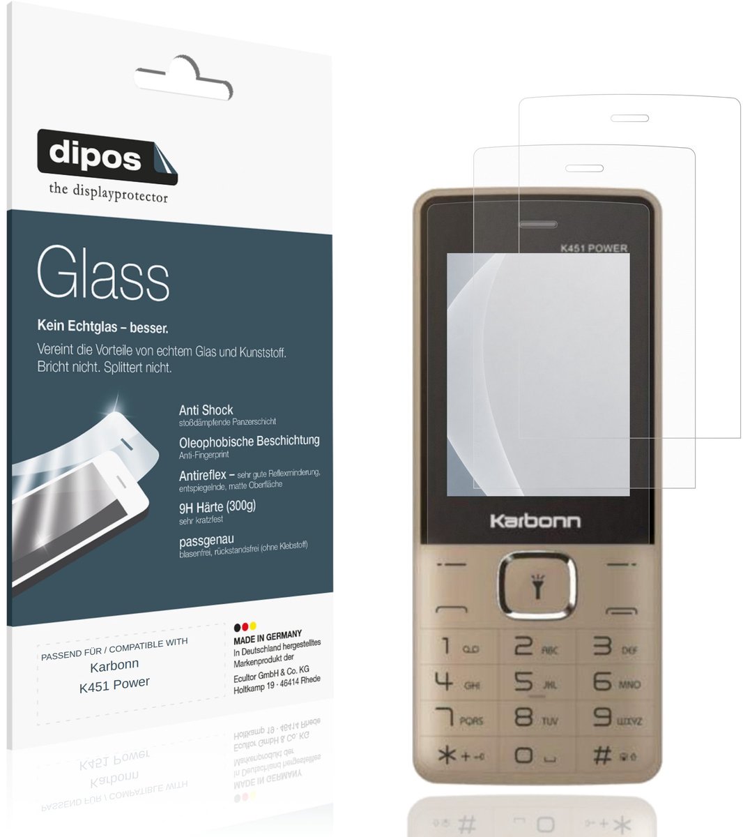 dipos – 2x Matte Pantserfolie geschikt voor Karbonn K451 Power | 9H Screenprotector