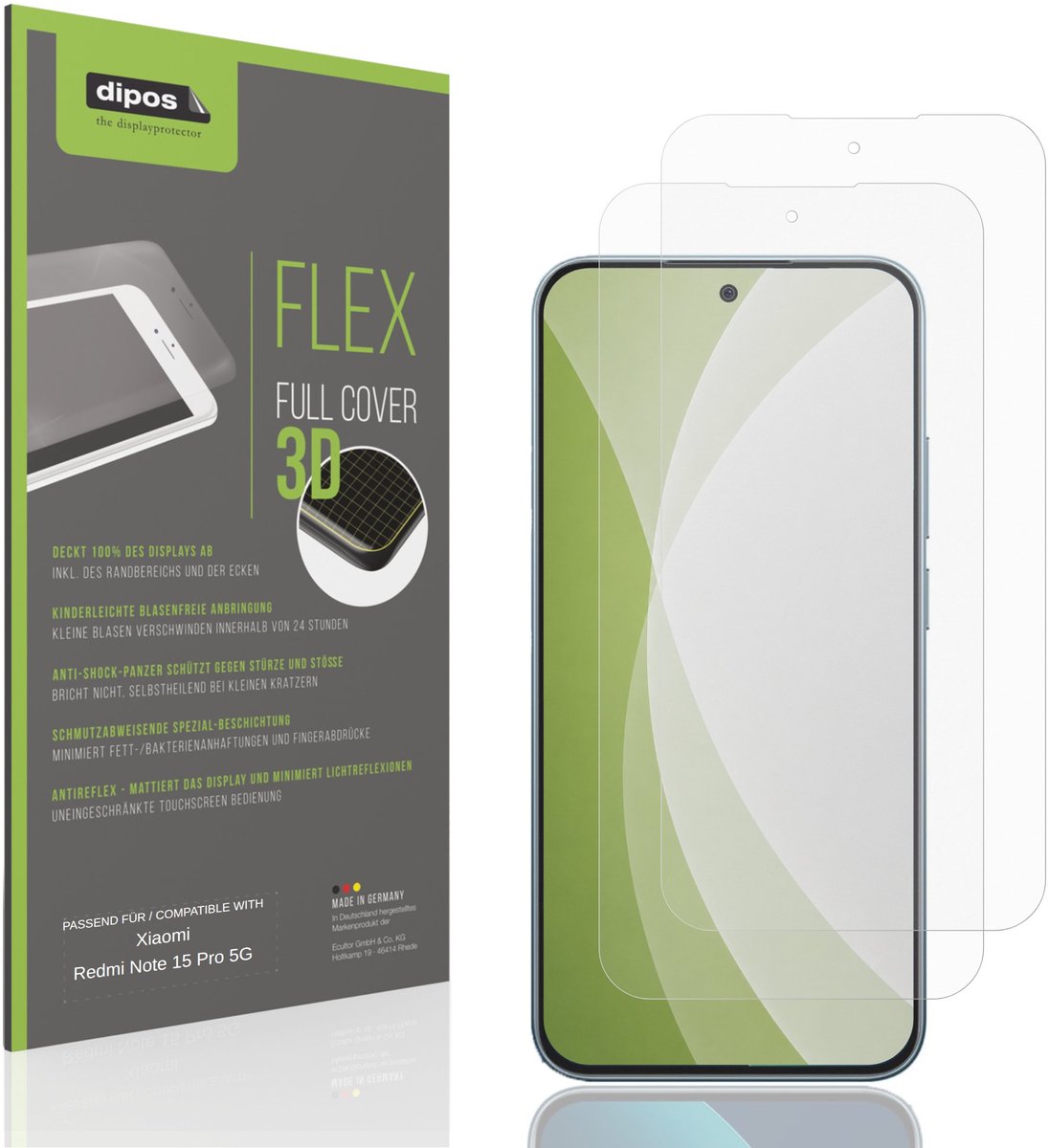 dipos FLEX – 2x Matte Screenprotector geschikt voor Xiaomi Redmi Note 15 Pro 5G | Volledige Schermbescherming | Case-Friendly