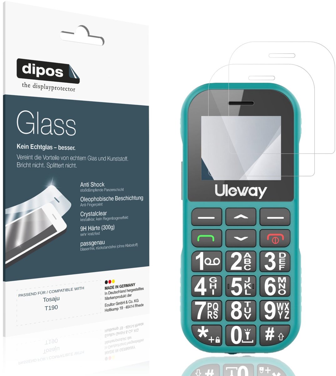 dipos – 2x Pantserfolie geschikt voor Tosaju T190 | 9H Screenprotector