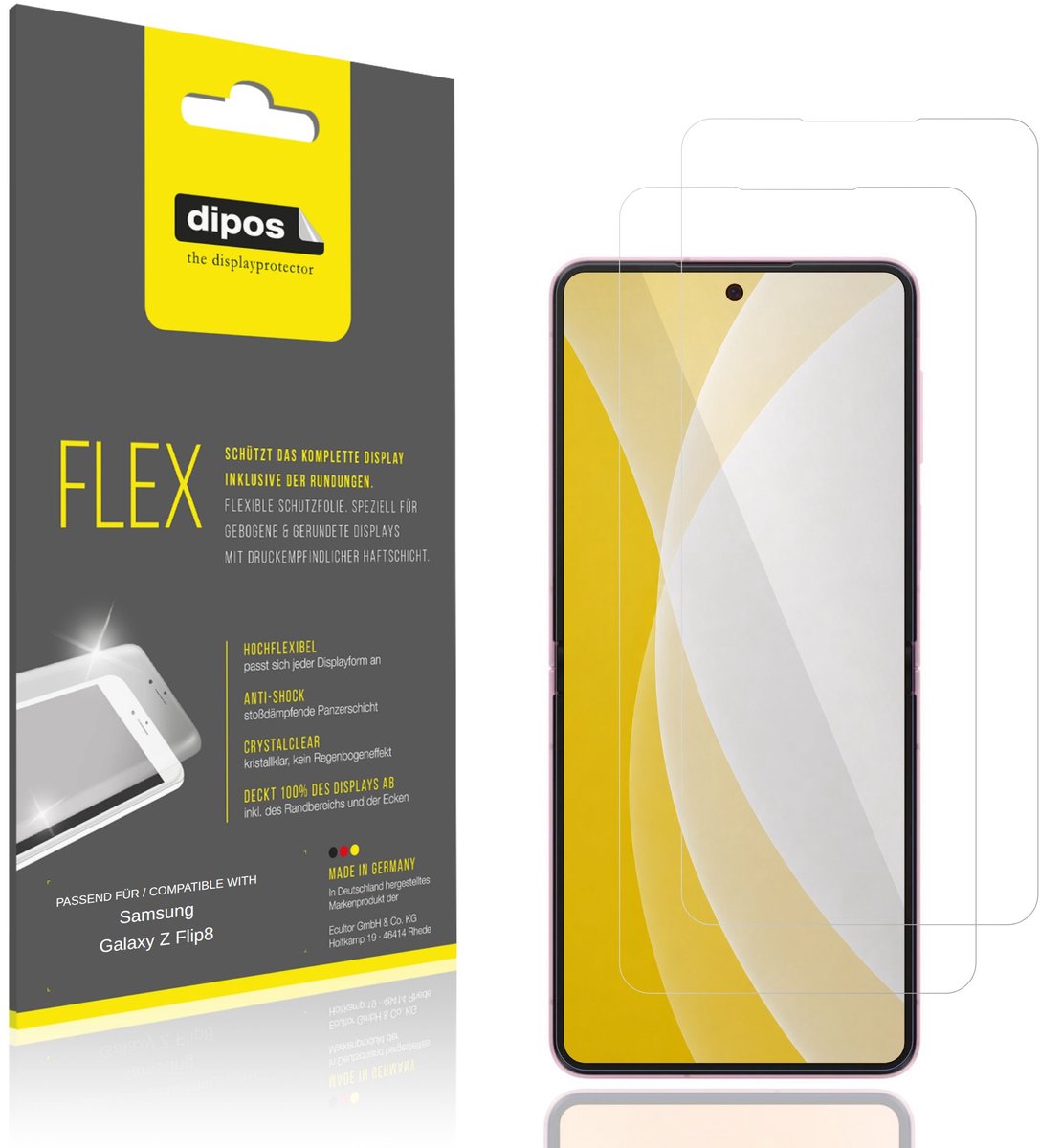 dipos – 2x Beschermfolie geschikt voor Samsung Galaxy Z Flip8 Binnenkant | 3D Full Cover Screenprotector | 100% Passend