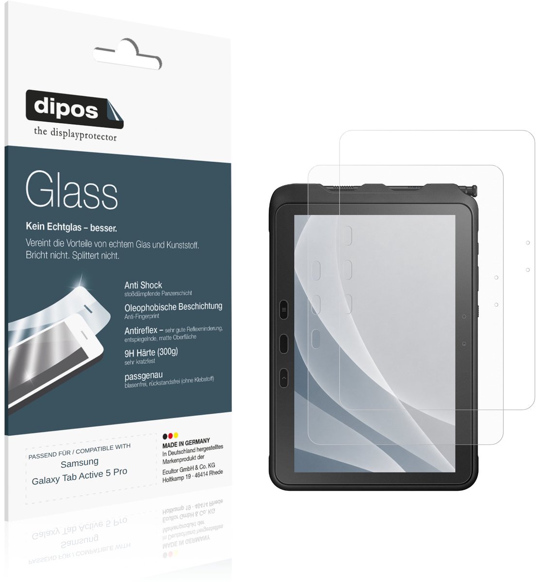 dipos – 2x Matte Pantserfolie geschikt voor Samsung Galaxy Tab Active5 Pro 5G | 9H Screenprotector