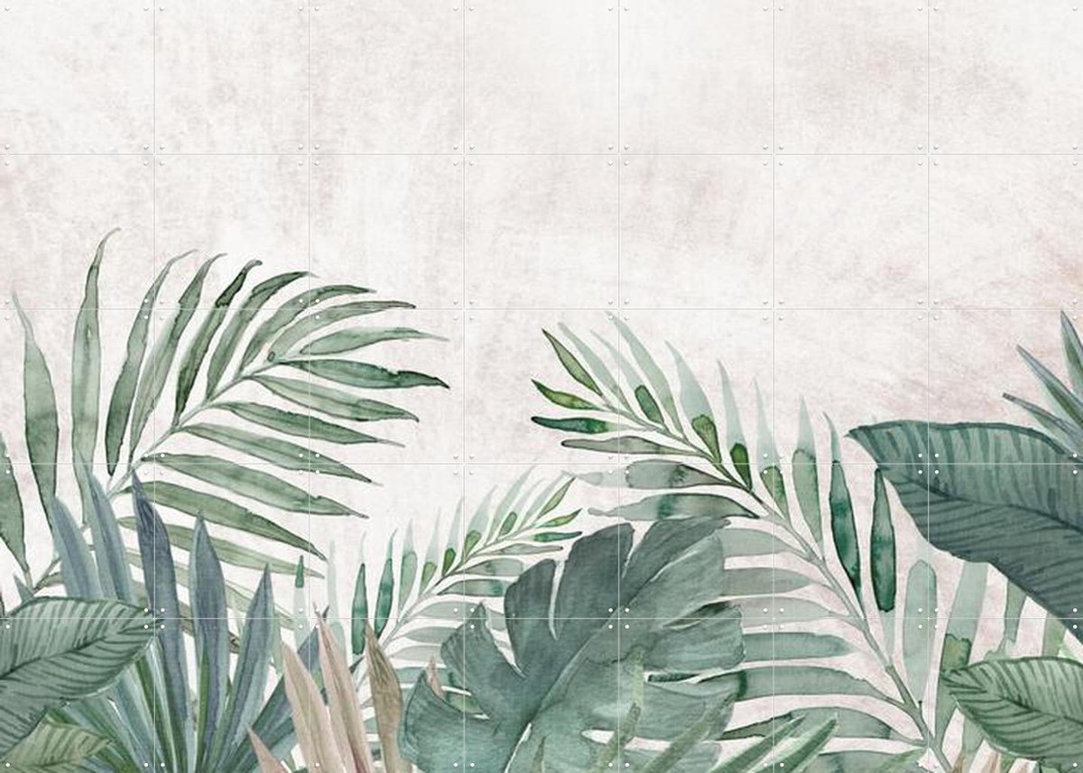 IXXI Tropical jungle watercolour palm leaves, Bloomery Decor - 140 x 100 cm - Gratis ophangtool - Grote wanddecoratie en posters