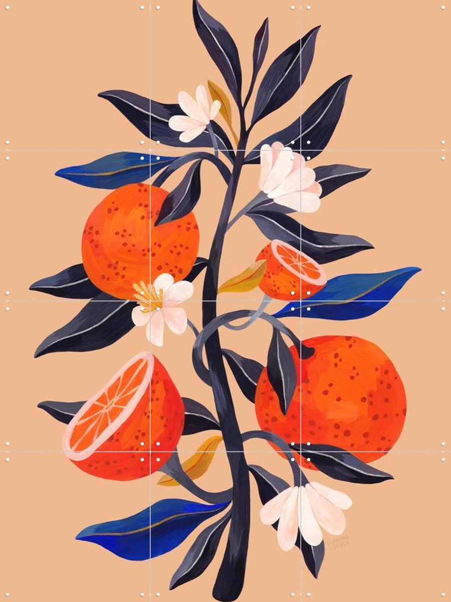 IXXI Orange Tree, Flaming Garden - 60 x 80 cm - Gratis ophangtool - Grote wanddecoratie en posters - Illustraties, Kleurrijk, Eten & Drinken