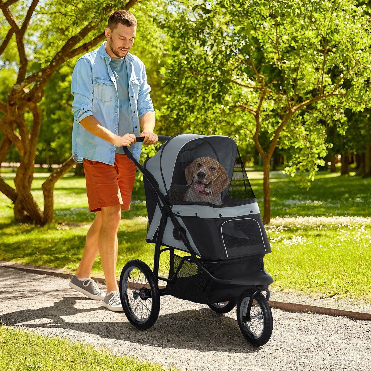 MODFU - Buggie Voor Dieren - Opvouwbaar - 3 Wielen - Grijs - Polyester