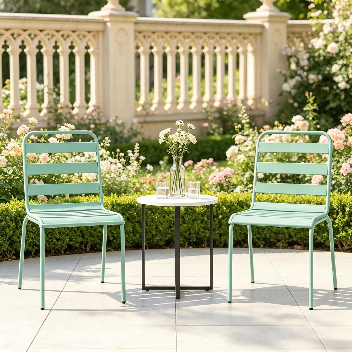 REDOM - Stapelbare tuinstoel - Stalen frame - Verstelbare voetjes - Zonder armleuningen - Moderne stijl - Tuin, terras en balkon - Metaal - Groen - 46 x 58 x 78 cm