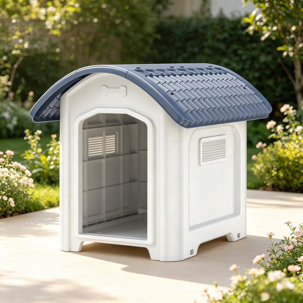 REDOM - Dierenhuis - Hondenhuis voor buiten - Verhoogde bodem en afneembare bodem - Ventilatieopeningen - PP kunststof - 71 x 60 x 63 cm