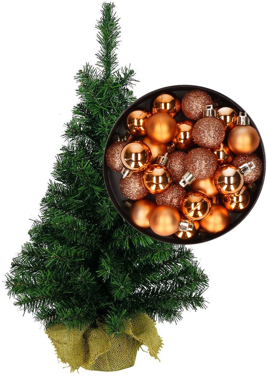 Mini kerstboom - 75 cm - met 40 koperkleurige kerstballen - D3 cm - kunstboom - 81 takken – foto 4