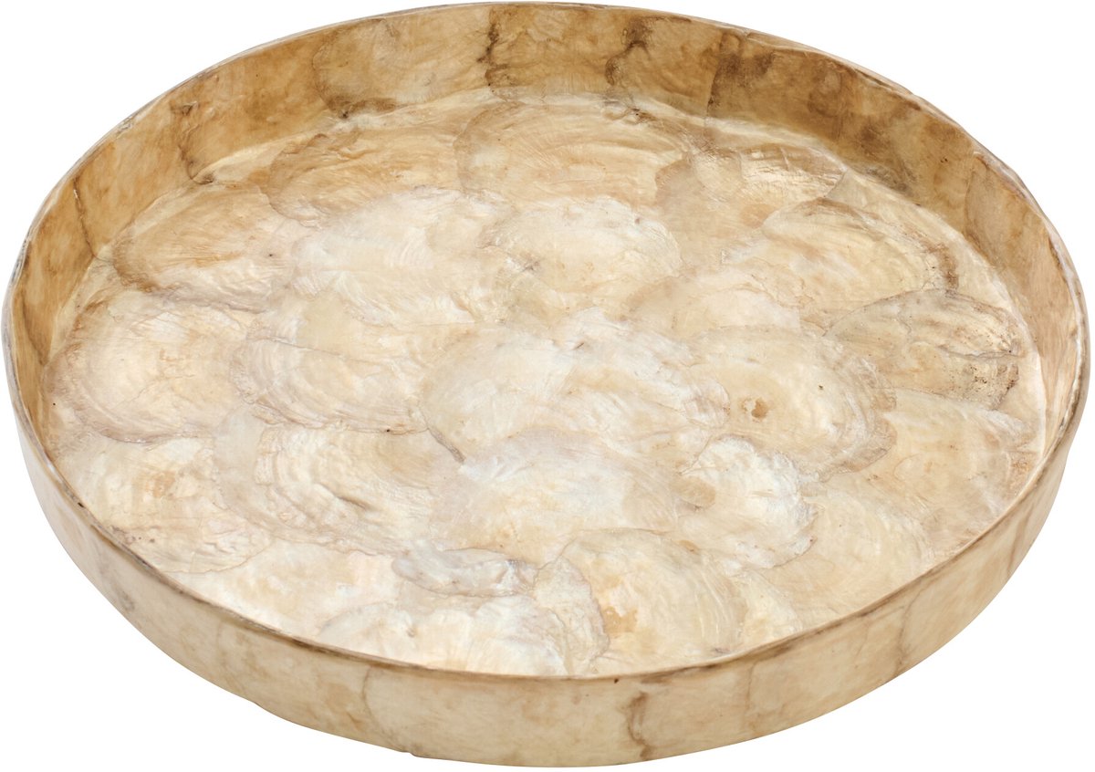 J-Line decoratie plateau Schelp - polyresin - bruin - small - 2 stuks