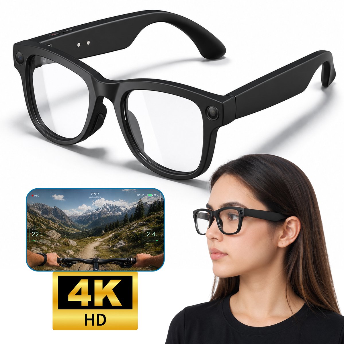 Asawa Smart Bril met Camera - AI Smart Glasses - Slimme Bril met 8MP Camera - Ai bril - 3 Sets glazen - Inc. Oplaadhoes - Spycam - Spy Camera WiFi met NL App