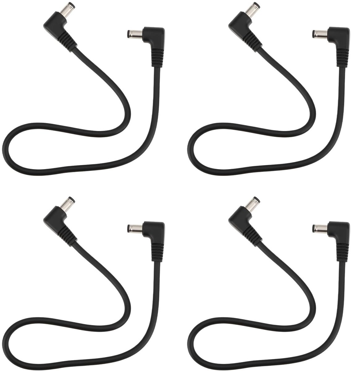 4-Pack Dual Right Angle Power Cables 30cm voor Effectpedalen, Geschikt voor Gitaarpedalboards en Muziekinstrumenten