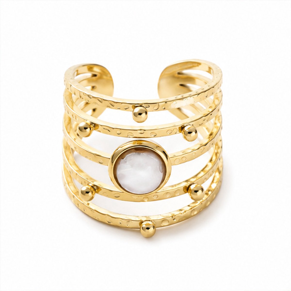 Deja Jewels - Dames ring - Goudkleurig edelstaal - Witte Cabochon