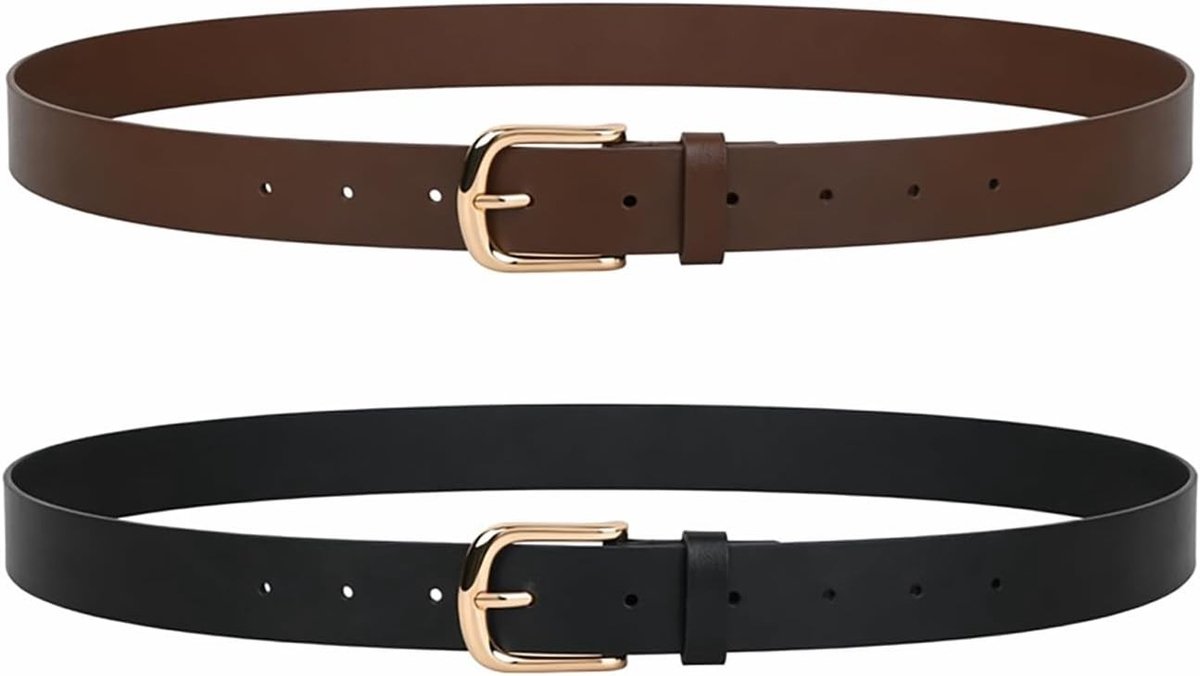 Elegante damesriem van 110 cm met leerlook, klassieke gouden gesp, perfect voor jeans en broeken, zwart en bruin, veelzijdige modeaccessoire