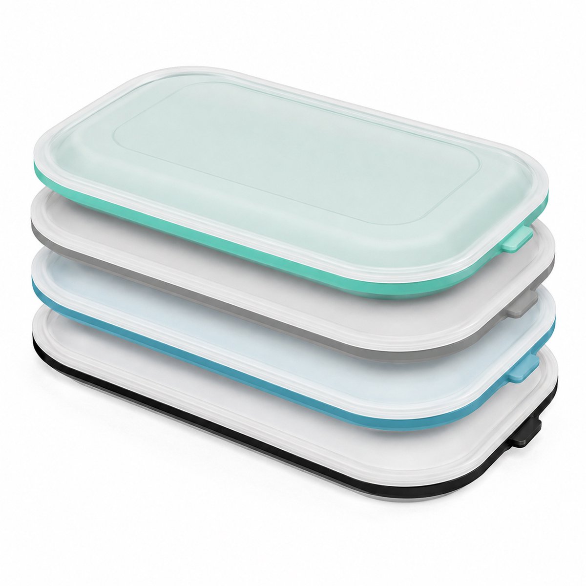 Kaiyaya - 4 stuks Opbergbox - Vleeswaren en kaasbox - Stapelbaar met klikdeksel - Zwart blauw grijs groen - BPA-vrij - Voor koelkast opslag