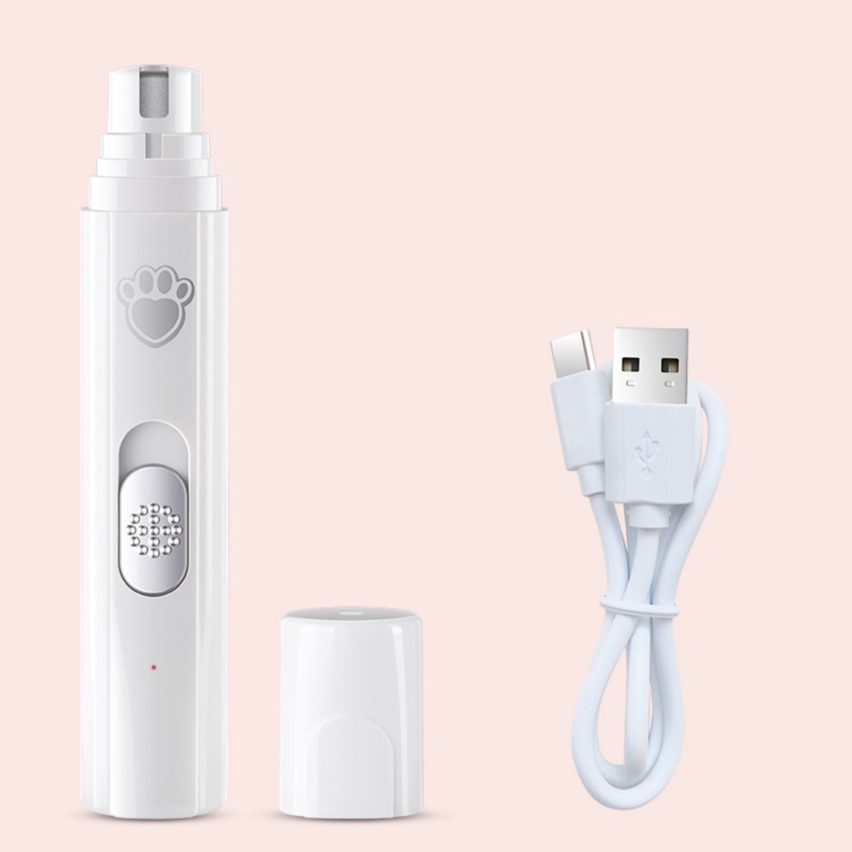 MODFU Elektrische nageltrimmer voor hond en kat, 2 snelheden met 3 slijpkoppen, draadloos oplaadbaar, wit