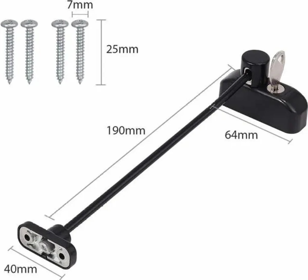 Een set van 4 schuifdeursloten, Geschikt voor ramen, babyveiligheidssloten, kinderveiligheidssloten en staalkabelsloten Geschikt voor zwarte staalkabel.