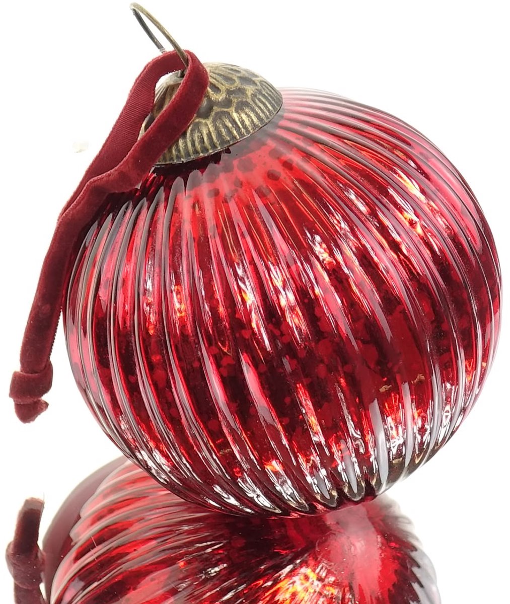 Riffelmacher Kerstbal rood geribbeld antieke stijl Ø 10 cm glas