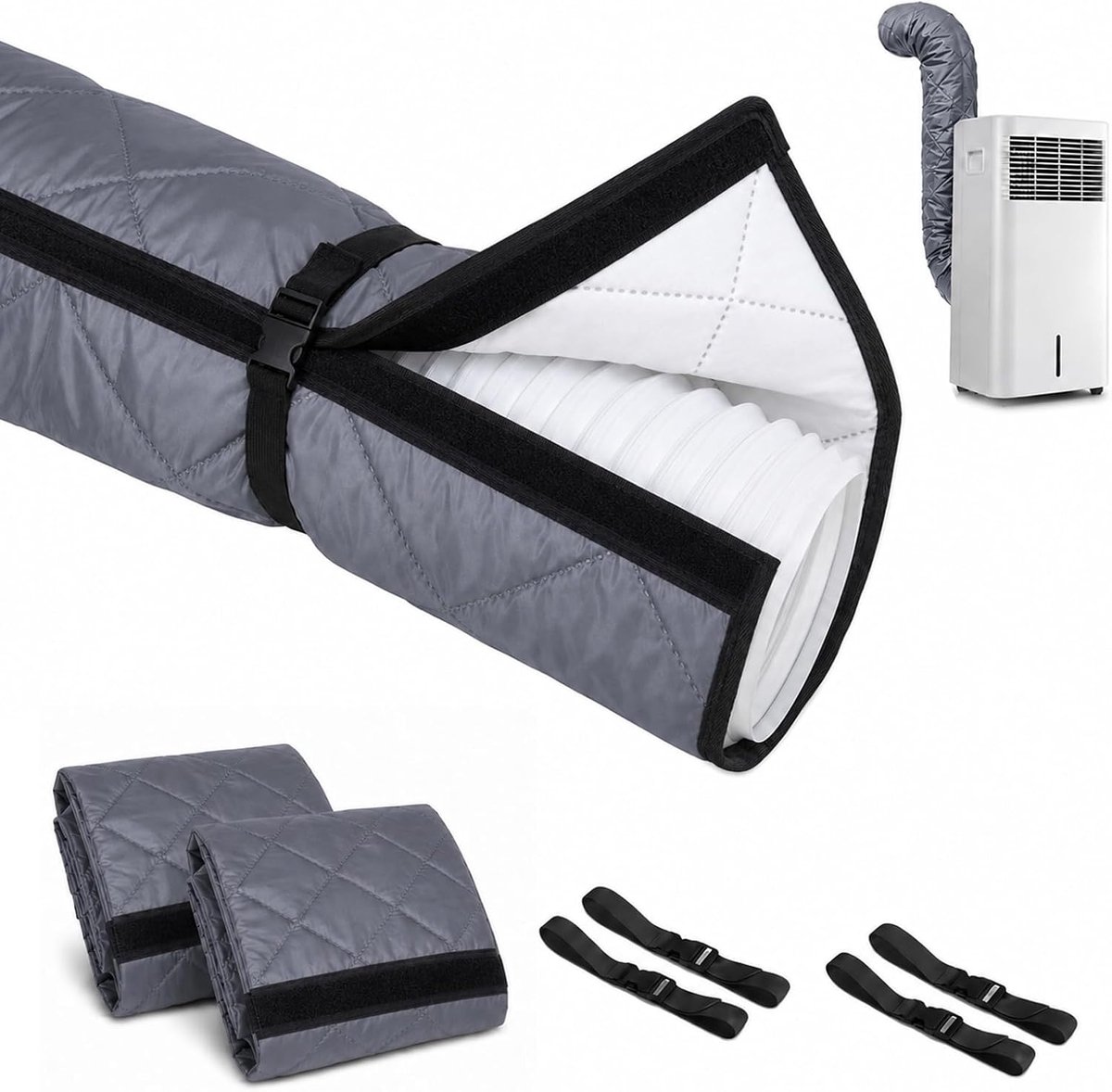 Set van 2 slangbeschermers voor mobiele airconditioners, 150 x 58 cm, afvoerslang, isolatiediameter 15 cm, deksel met - ShopVlot