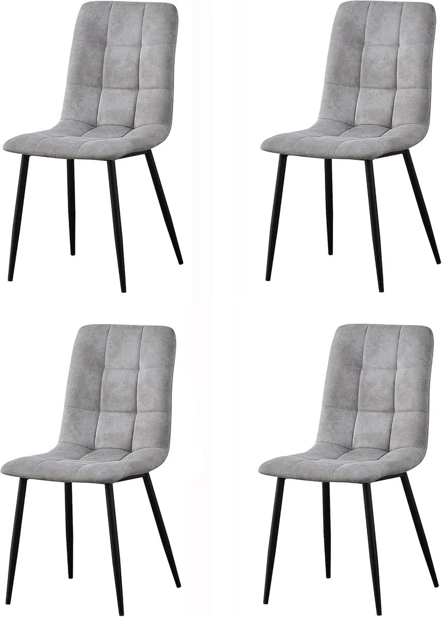 Bresht Eetkamerstoelen - Set van 4 - Gestoffeerd - Kunstsuede - Modern - Comfortabele Zitting - Water & Krasbestendig - Lichtgrijs