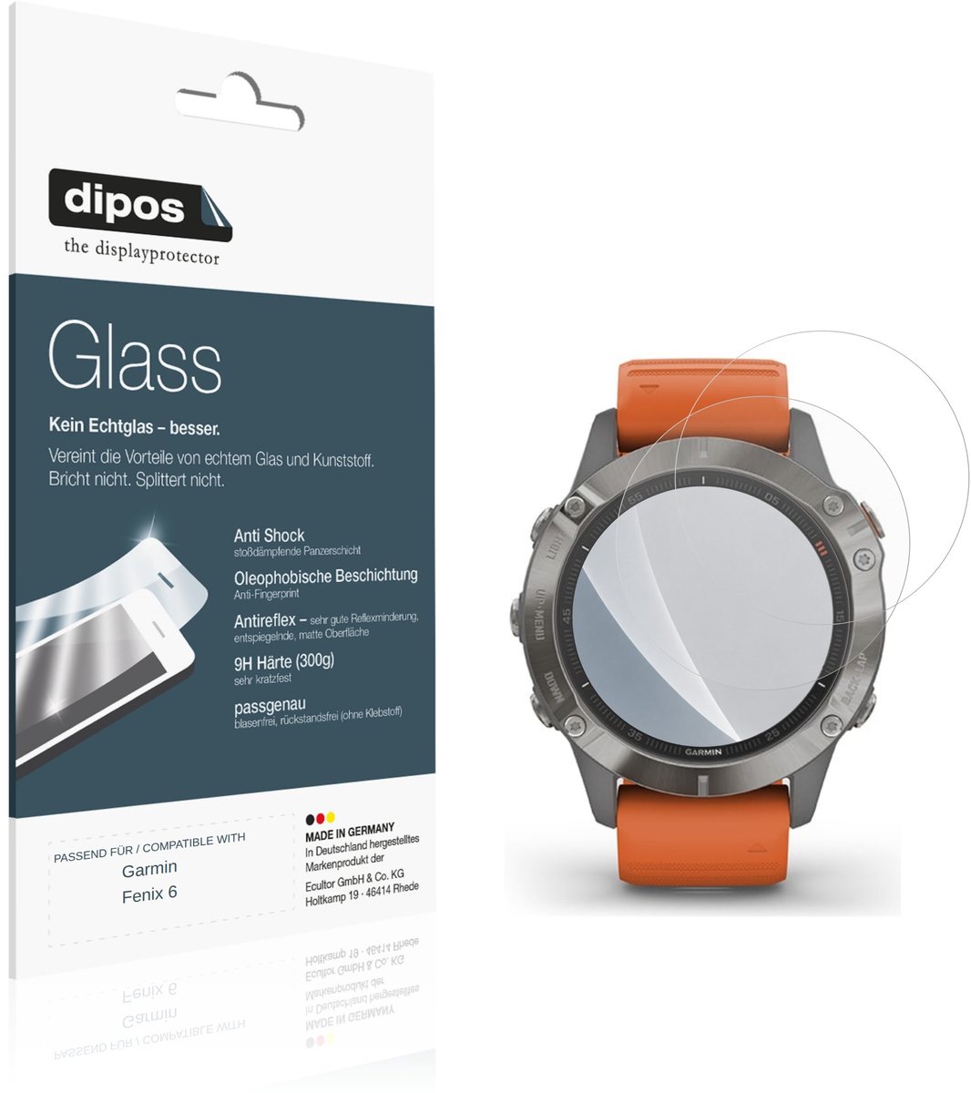dipos – 2x Matte Pantserfolie geschikt voor Garmin Fenix 6 | 9H Screenprotector