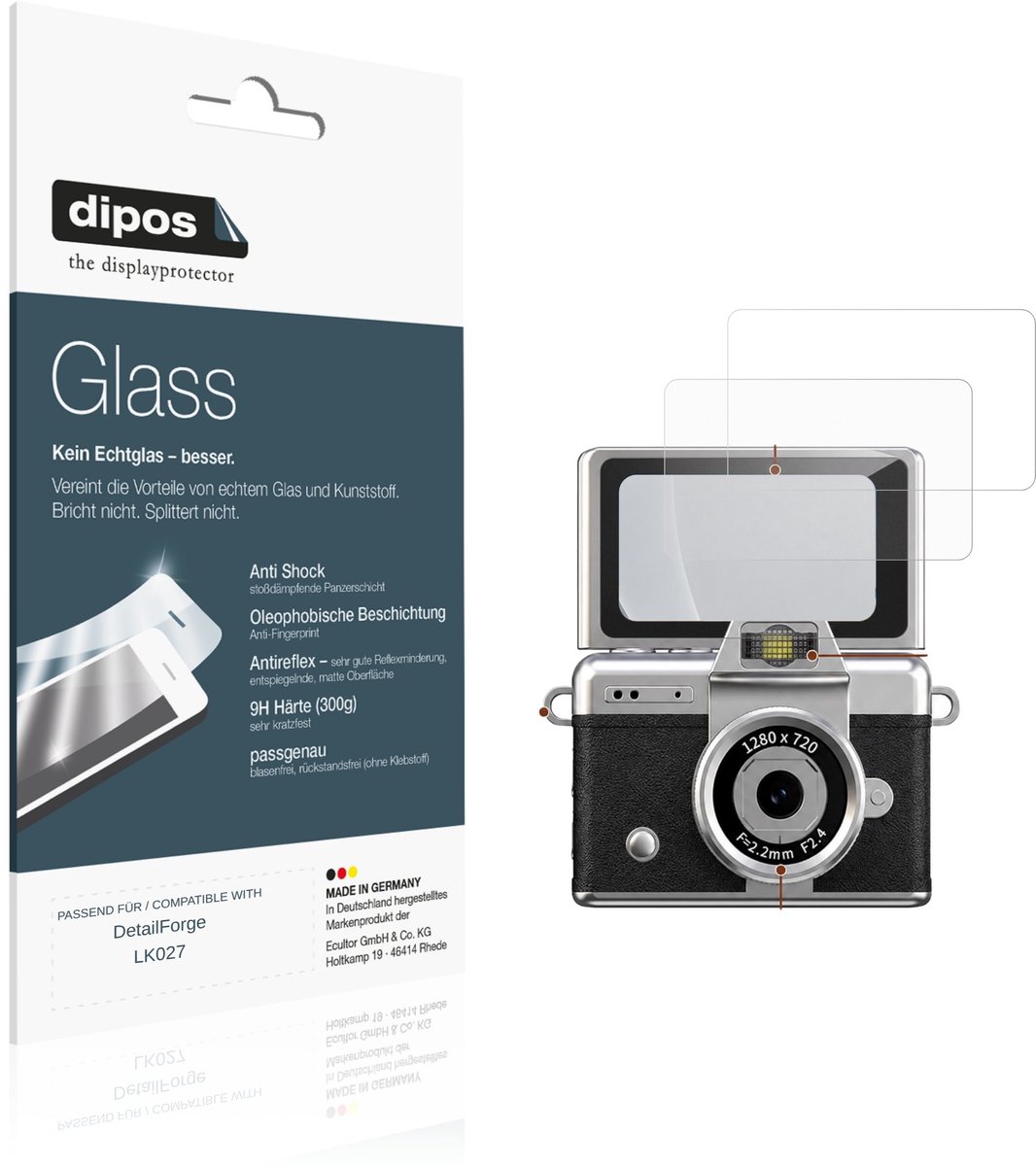 dipos – 2x Matte Pantserfolie geschikt voor DetailForge LK027 | 9H Screenprotector