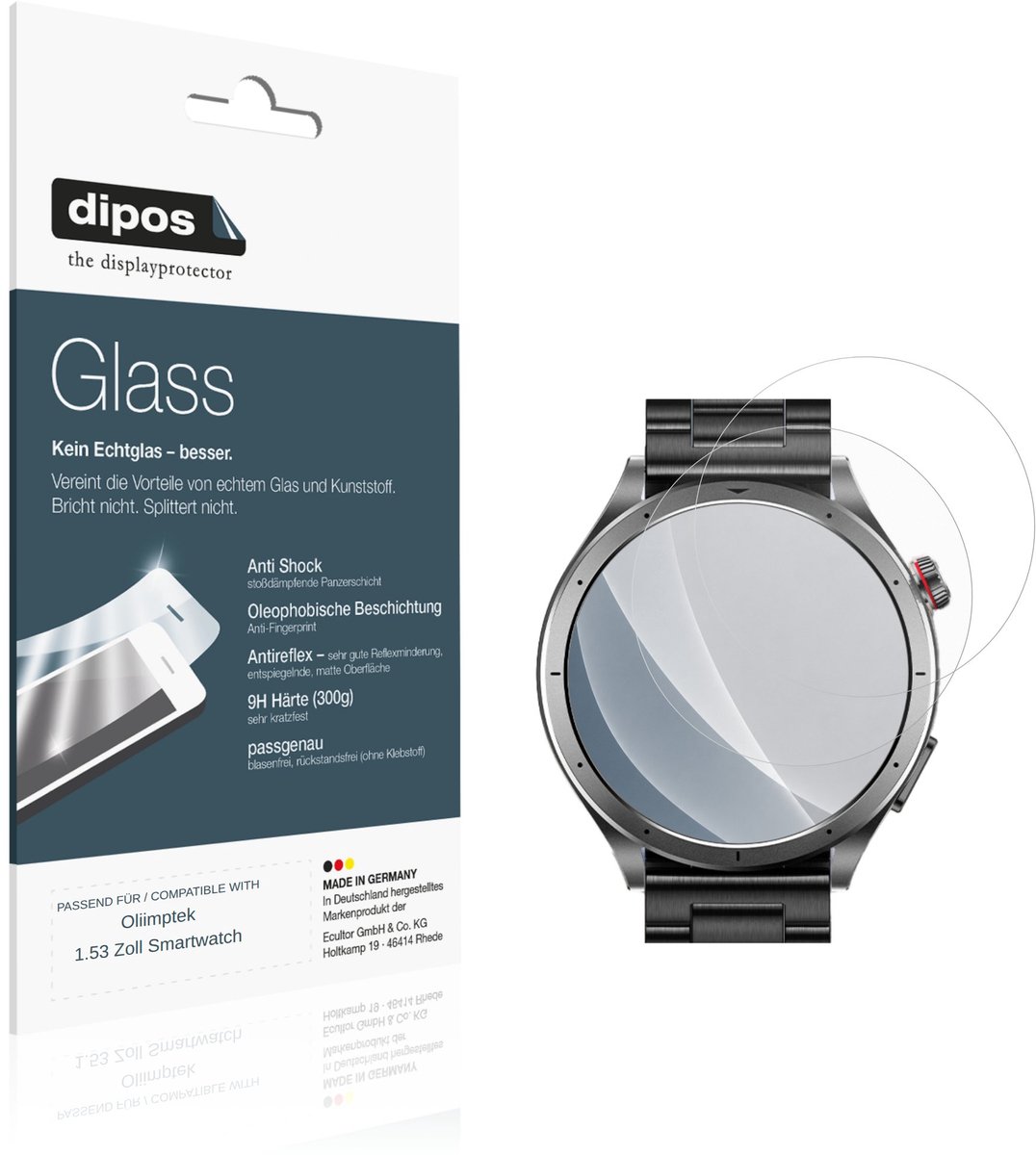 dipos – 2x Matte Pantserfolie geschikt voor Oliimptek 1.53 Inch Smartwatch | 9H Screenprotector