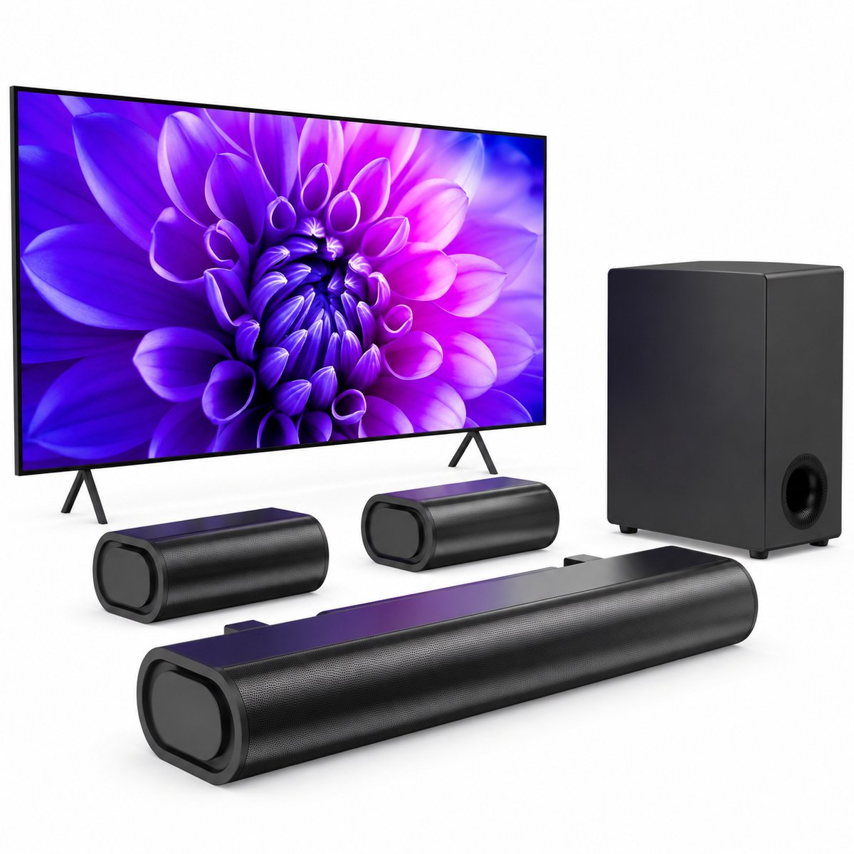 5.1 Soundbar met subwoofer 380W Dolby Atmos surround geluidssysteem met bekabelde achterspeakers Bluetooth