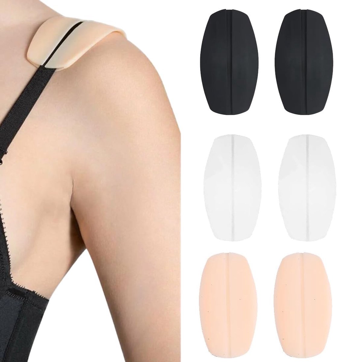 Drie paar niet-slip bh-bandjes met silicone pads, comfortabele schouderbanden voor pijnverlichting en drukvermindering