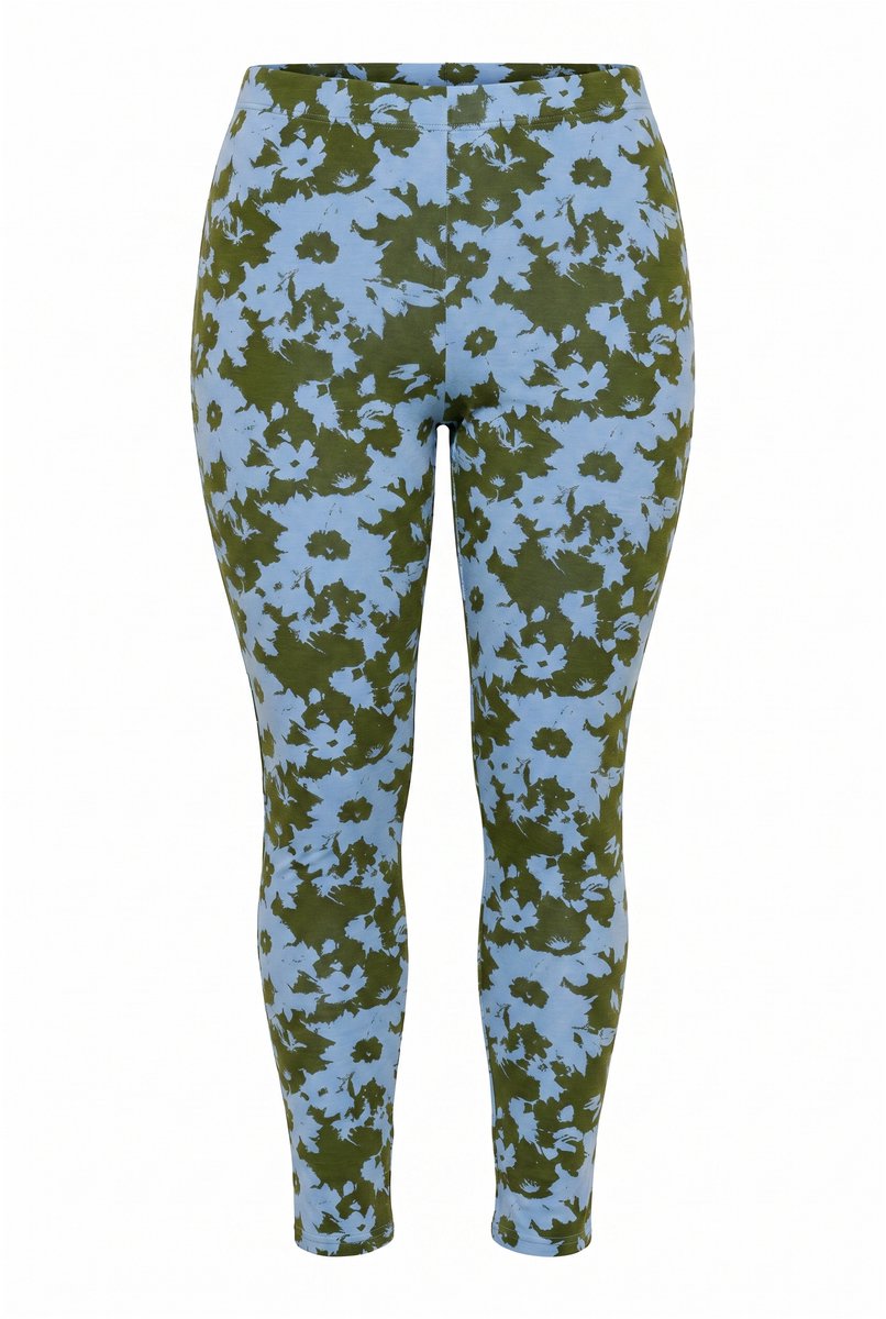 Ulla Popken - Dames - Legging bloemen slim elastische tailleband - Donkerkaki - Maat 50+