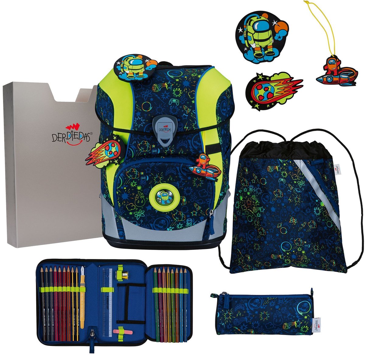 DerDieDas ErgoFlex Tiny - Schoolrugzak Set 5tlg. 900g (Neon Crazy)