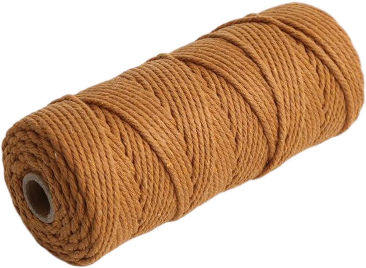Macramétouw 3 mm x 100 m, natuurlijk katoenen draad voor wanddecoratie, plantenhangers, boho-decoratie,karamel