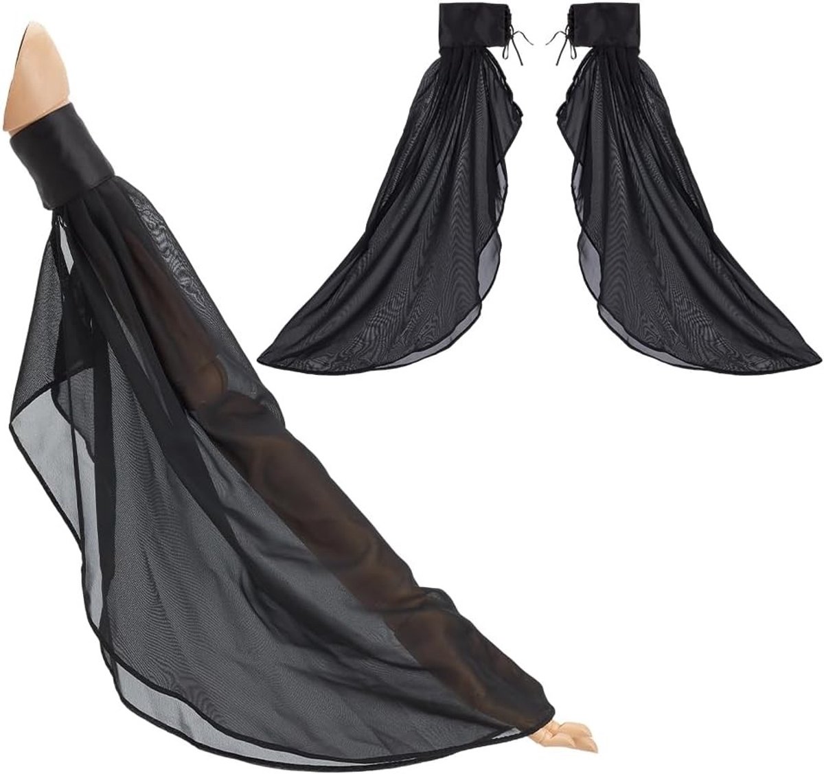 Lange tule operahandschoenen voor dames met Victoriaanse chiffon mouwen, gothic stijl, afneembare armhoezen en accessoires voor kostuums
